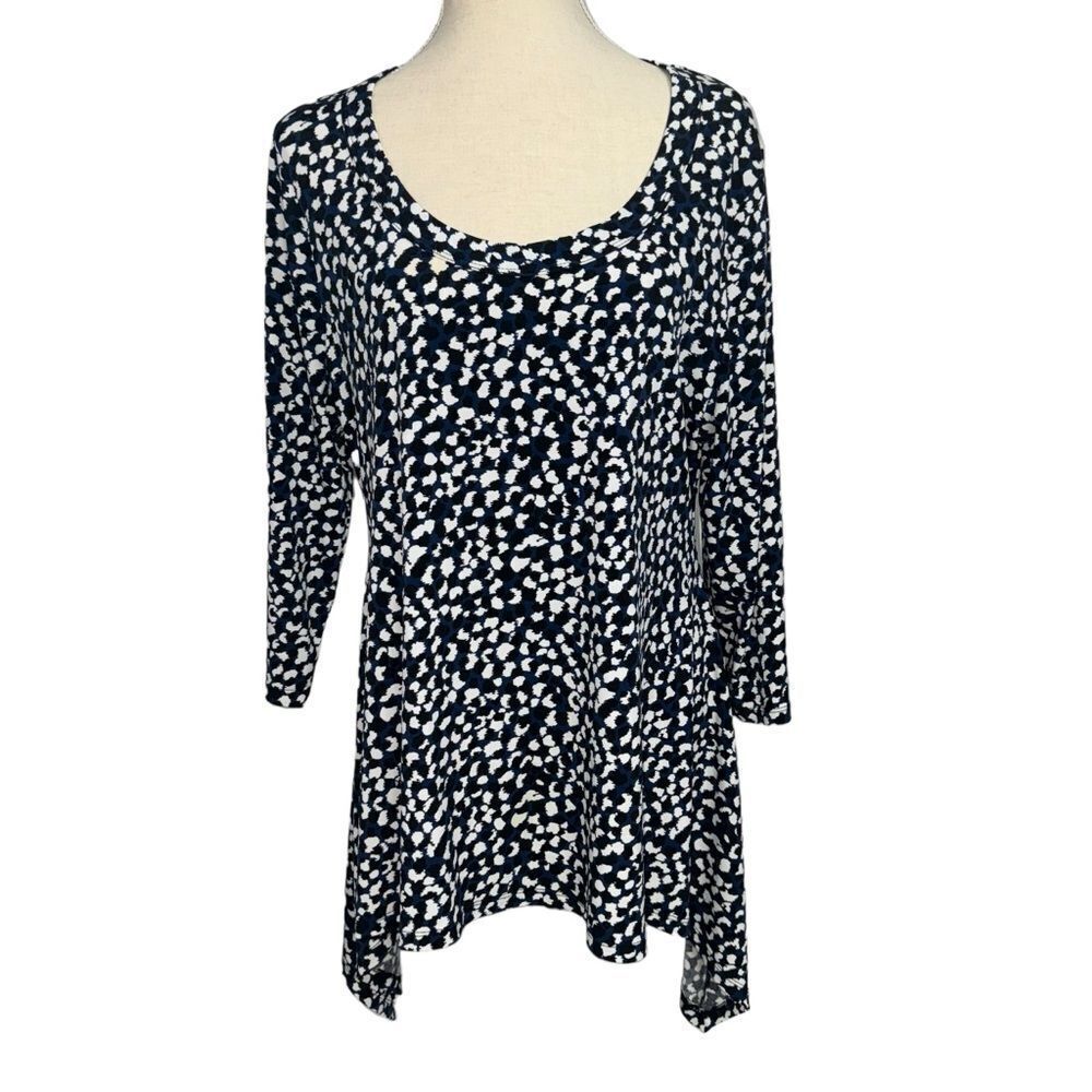 Chaua Blue Black White Cheetah animal Print Round Neck Half Sleeve spandex XL - Picture 2 of 8